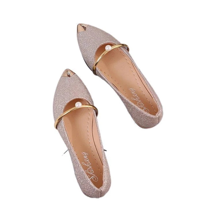 Wongn Wongn Summer Autumn New Pointed Low Heel Pearl Single Shoes Female British Flat Bottom Student Shallow Mouth Women's Shoes