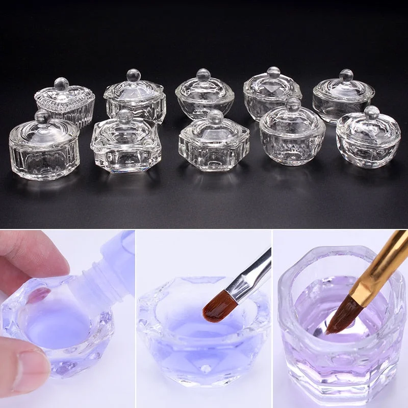 1PC Crystal Glass Acrylic Acrylic Powder Liquid Nail Cup Dappen Dish Lid Bowl Cup Holder Equipment  Nail Tools-Nail Inspo