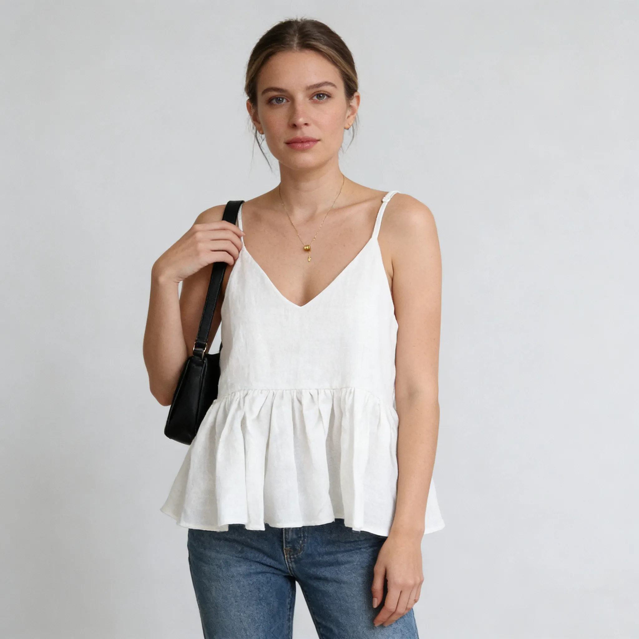 Linen Cami Top Women 100% Linen Peplum Summer Top Breathable Lightweight REAL SILK LIFE