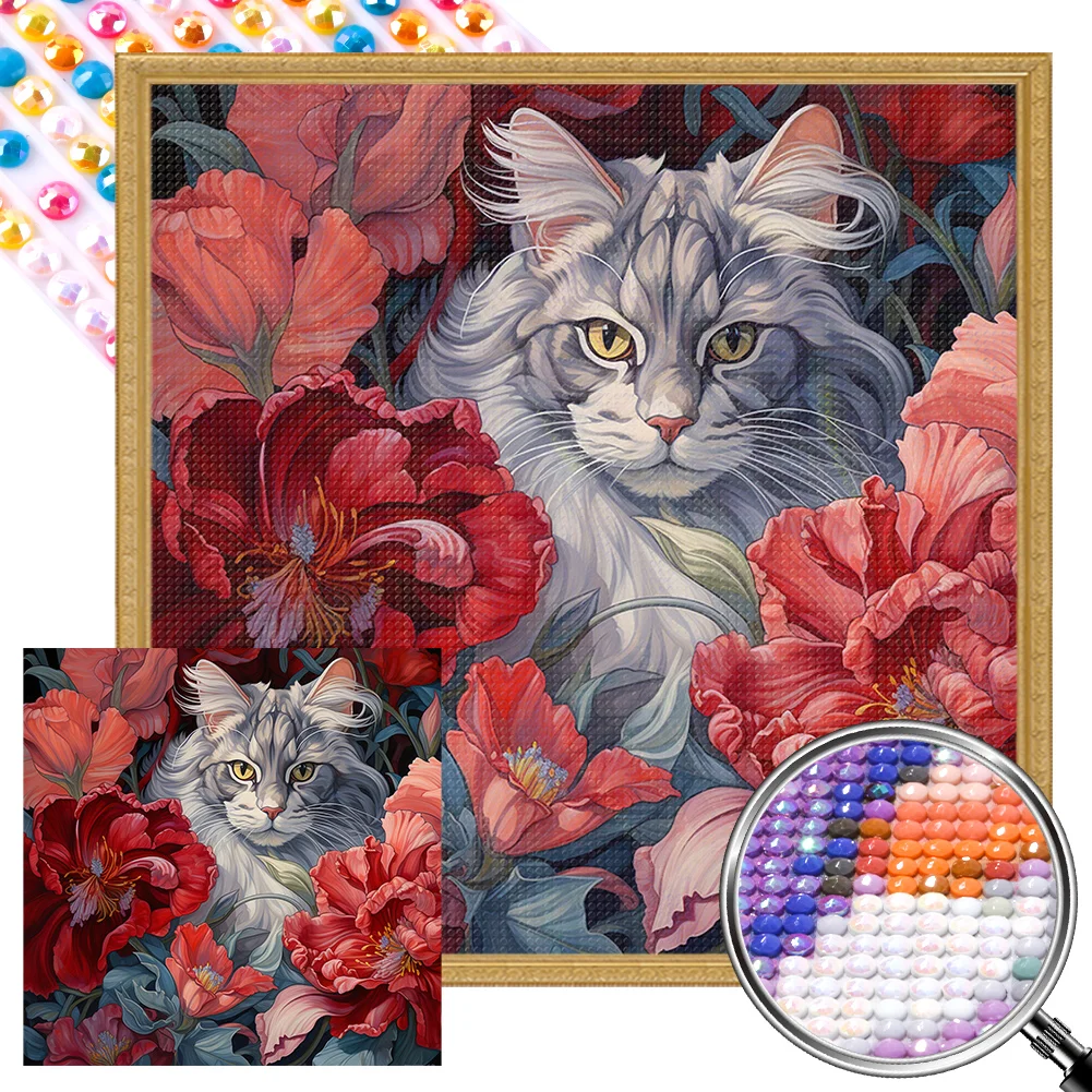 Full Round Partial AB Diamond Painting - Kitten in Flower(Canvas|45*45cm)