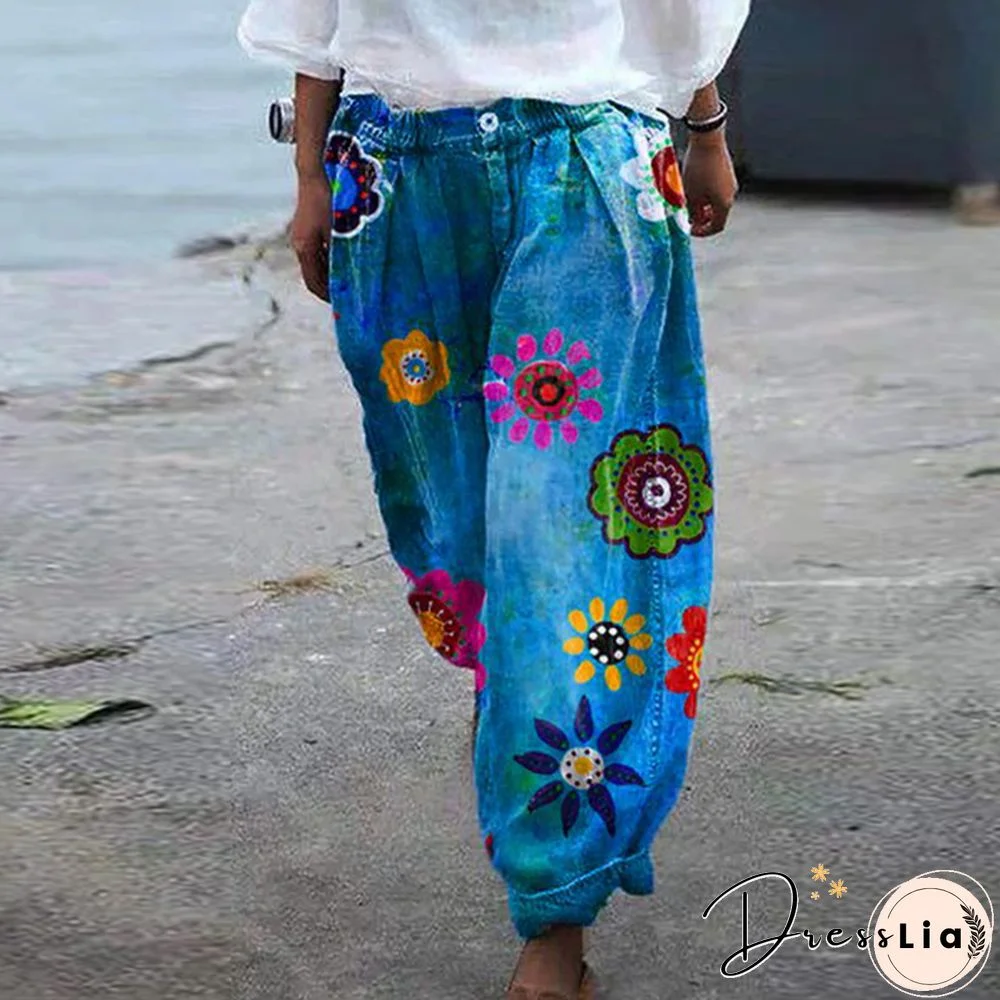 Casual Loose-Fitting Printed Jeans
