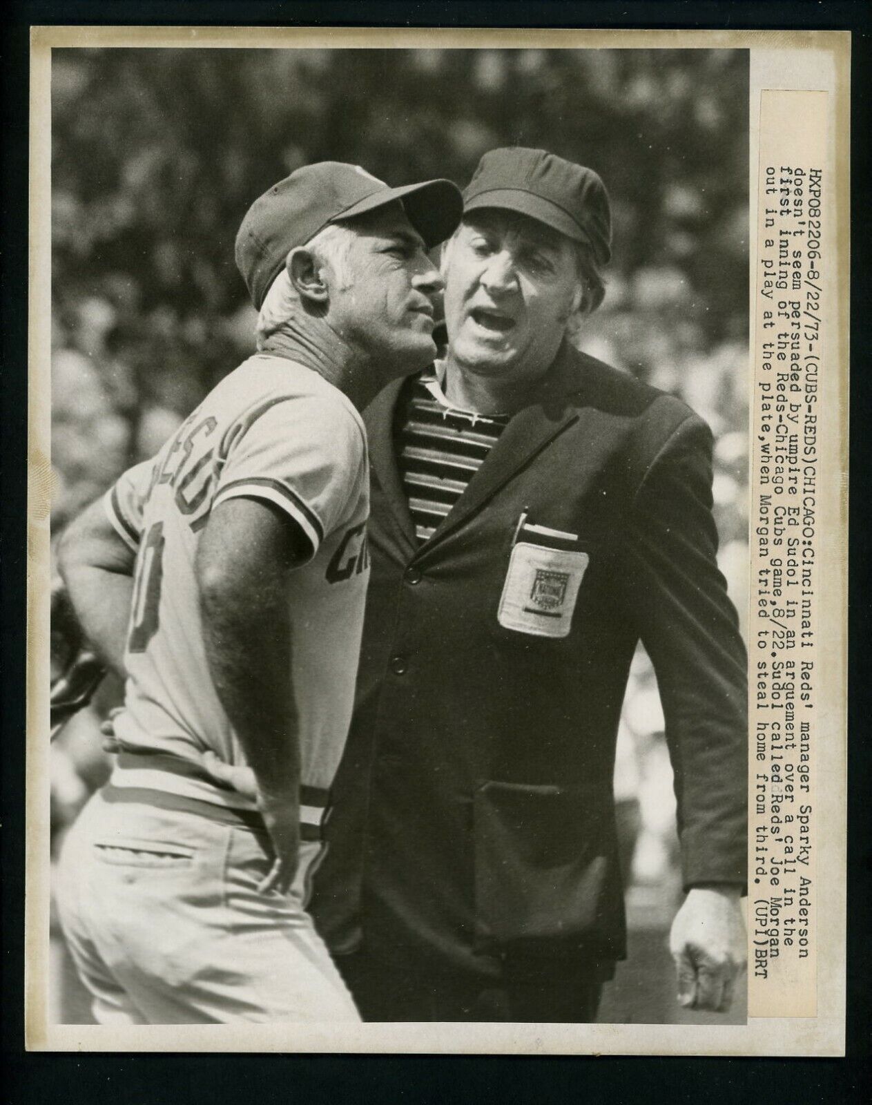 Sparky Anderson & Umpire Ed Sudol 1973 Press Photo Poster painting Cincinnati Reds