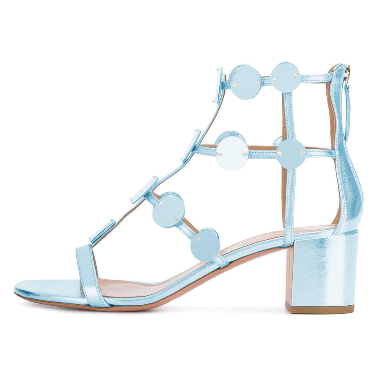 Light Blue Open Toe Block Heel Gladiator Sandals Nicepairs