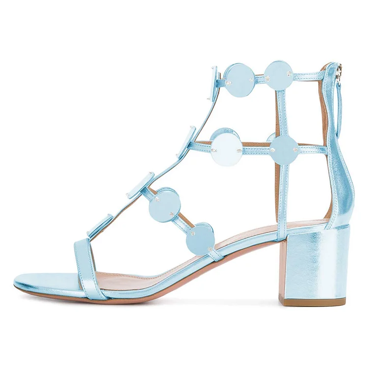 Light Blue Chunky Heel Gladiator Sandals Vdcoo