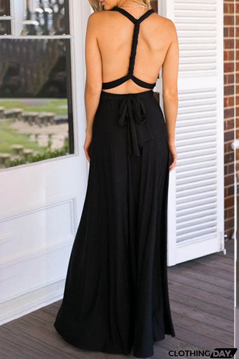 Fashion Elegant Solid Patchwork Backless Strap Design Evening Dress Dresses(20 Colors)