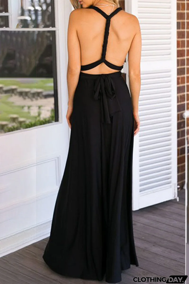 Fashion Elegant Solid Patchwork Backless Strap Design Evening Dress Dresses(20 Colors)