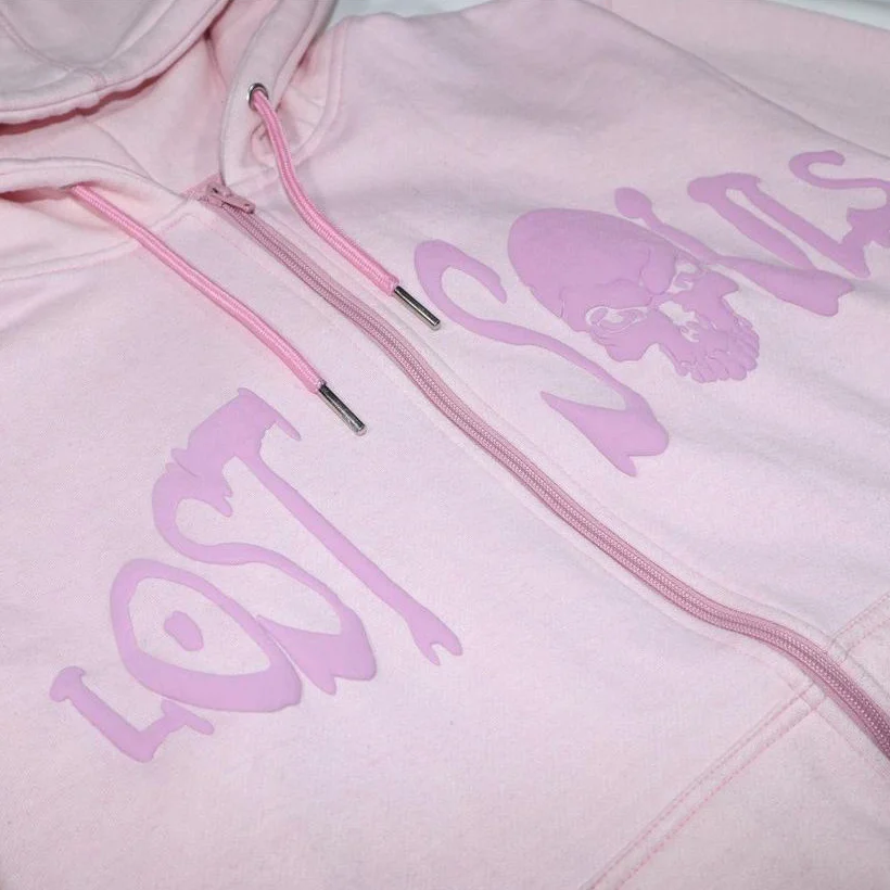 Personalized pink skull solid color long-sleeved hoodie