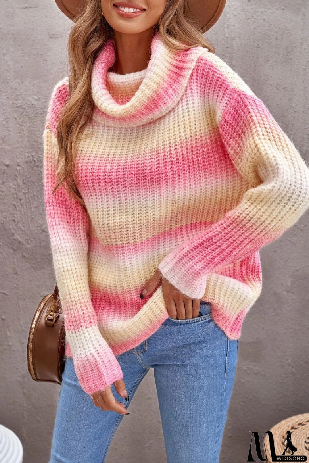 MidiSono - Cowl Neck Ombre Knit Sweater