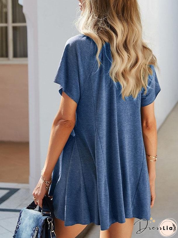 Solid Leisure Comfortable V Neck Irregular T-shirt for Women