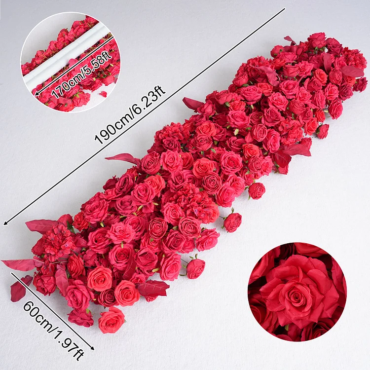 A875204 Red Flower Row Wedding Backdrop Arch Floral Arrangement