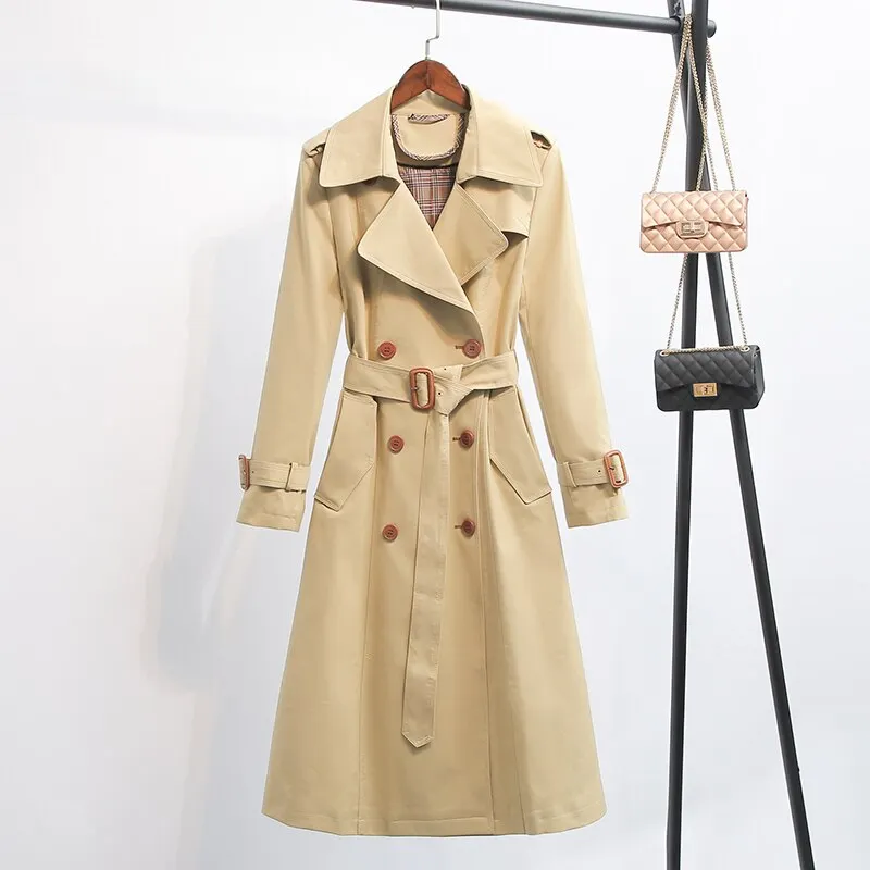 Dark Green Windbreaker Womens Long Spring and Autumn New British Style Temperament Drape