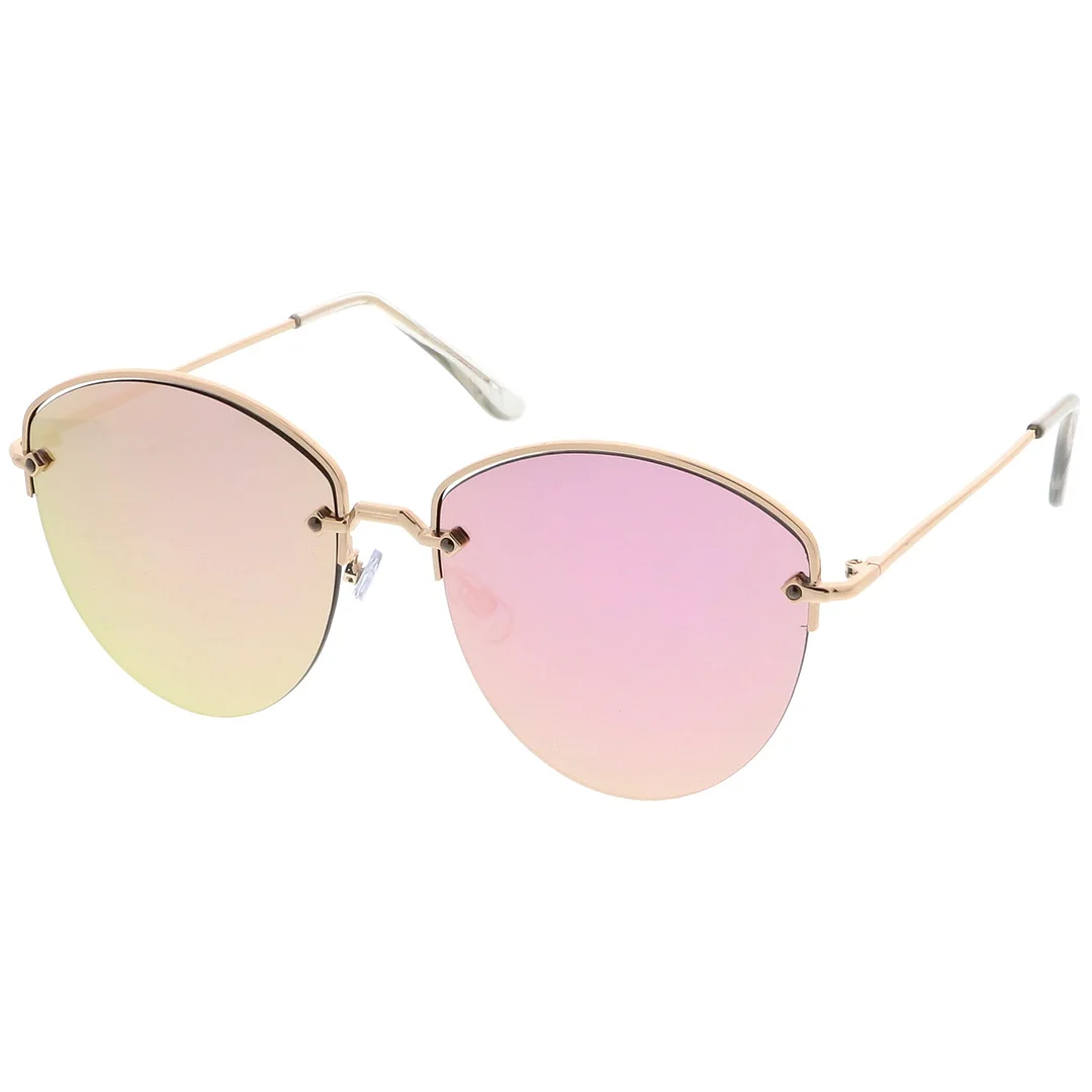 Modern Metal Nose Bridge Mirrored Flat Lens Semi-Rimless glasses 60mm