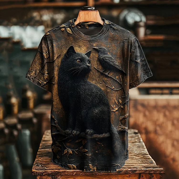 VChics Vintage Viking Black Cat And Raven Art Men's T-shirt