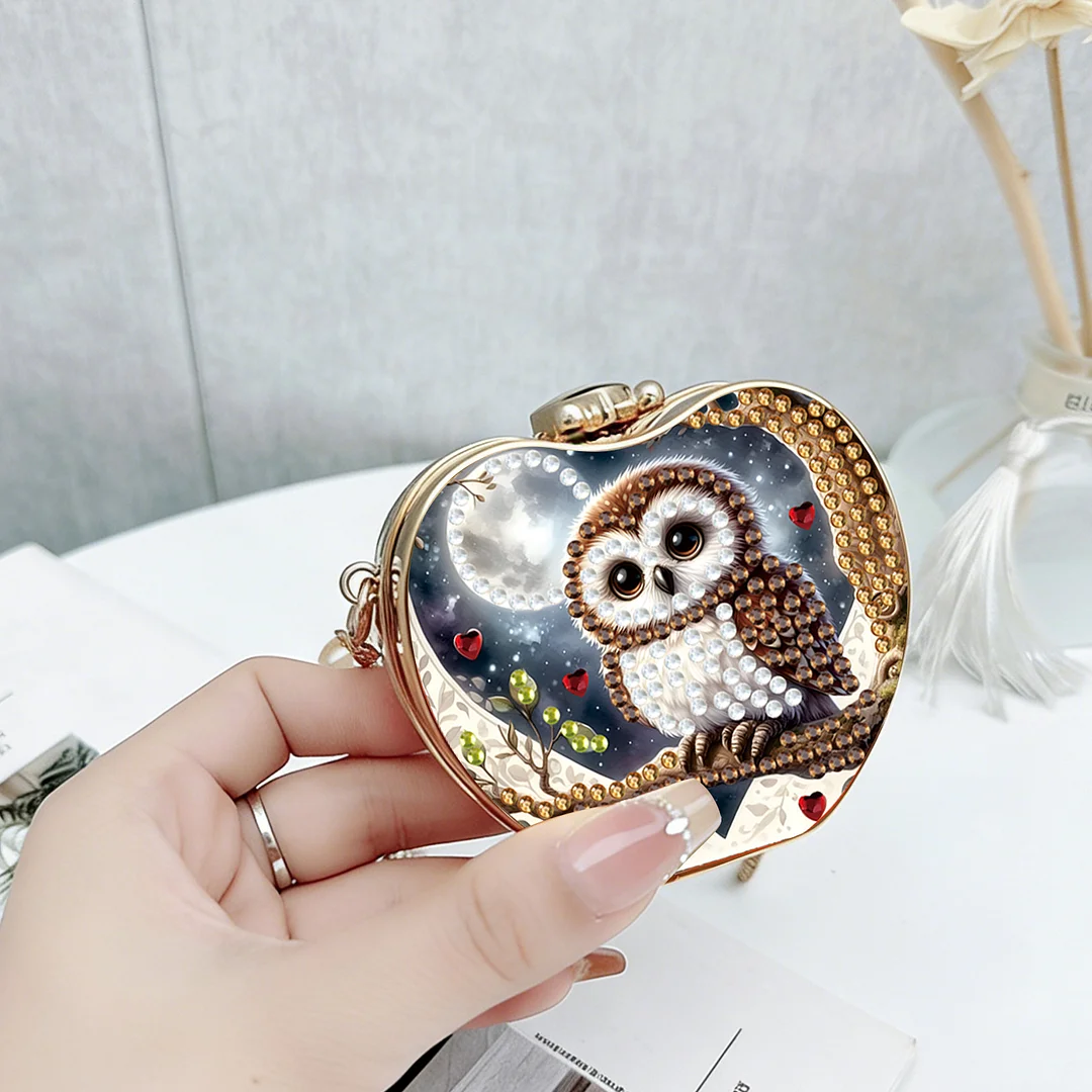 Owl DIY Acrylic Love Diamond Art Painting Card Case Wallet with Chain Small Diamond Painting Crossbody Bag for Adults Women Girls Gift