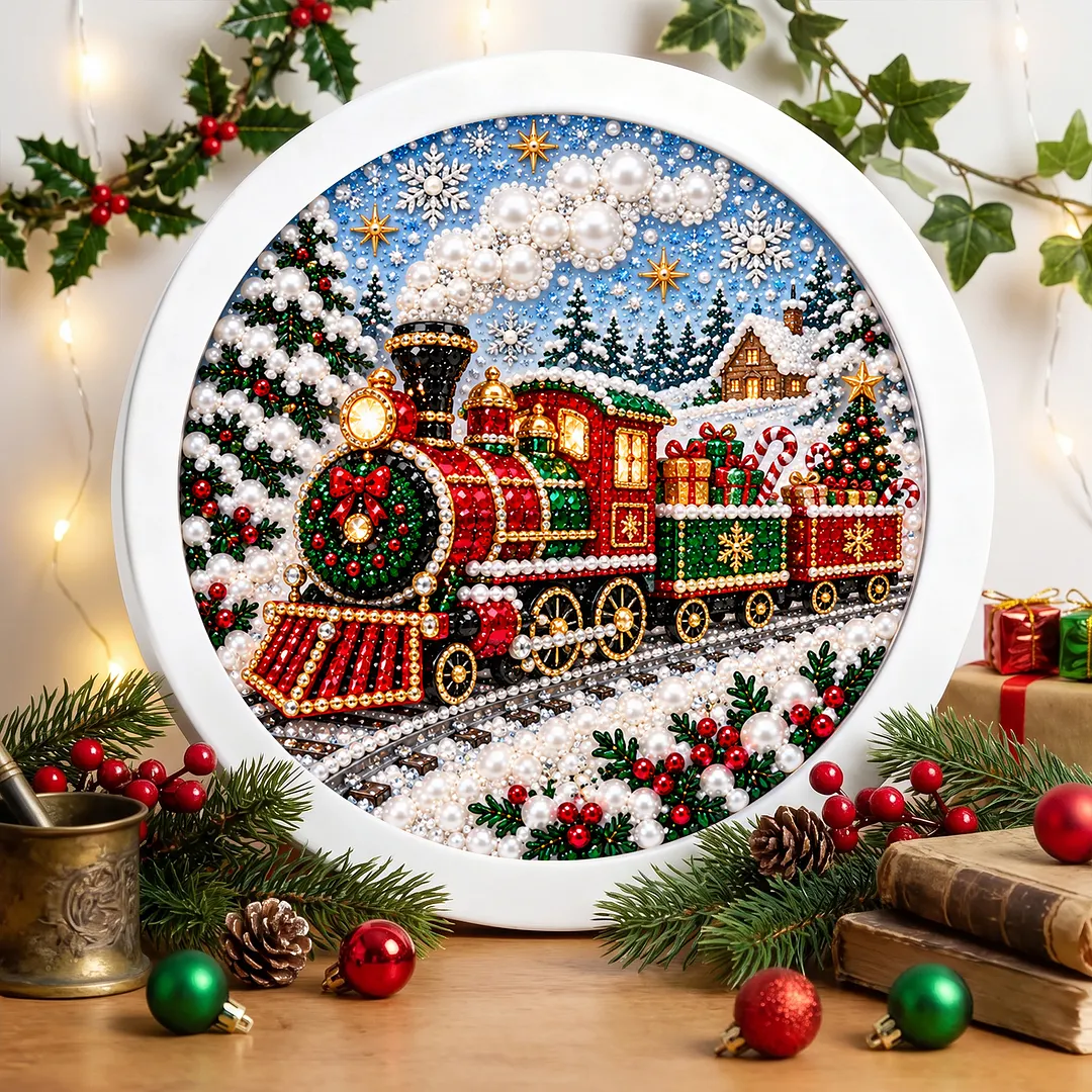 Framed Diamond Painting Christmas Train Kit Round 7.87x7.87in