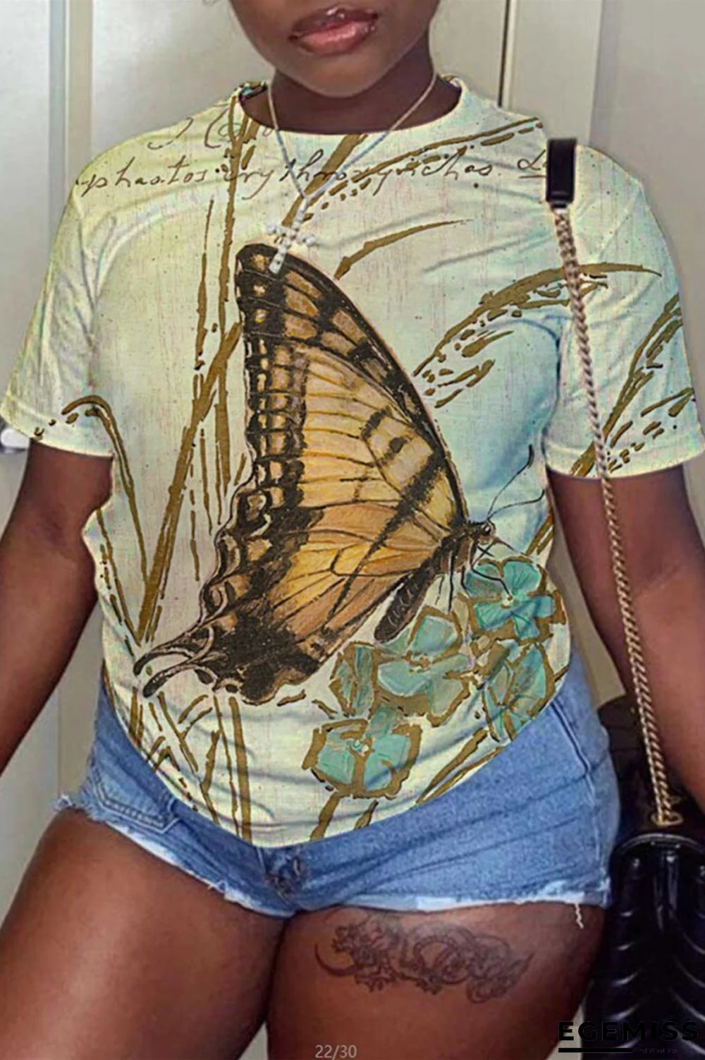 Apricot Fashion Casual Print Patchwork O Neck T-Shirts | EGEMISS