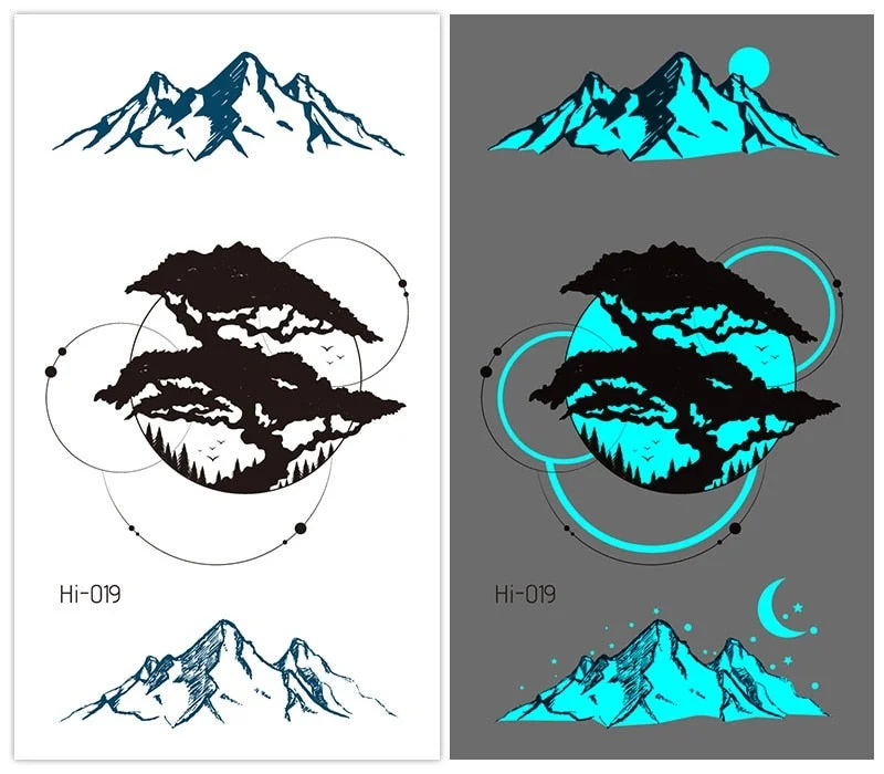 37 kinds Stylish Blue Light Luminous Tattoo Temporary Arm Body Sticker Club Party Disposable Noctilucent tatouage temporaire