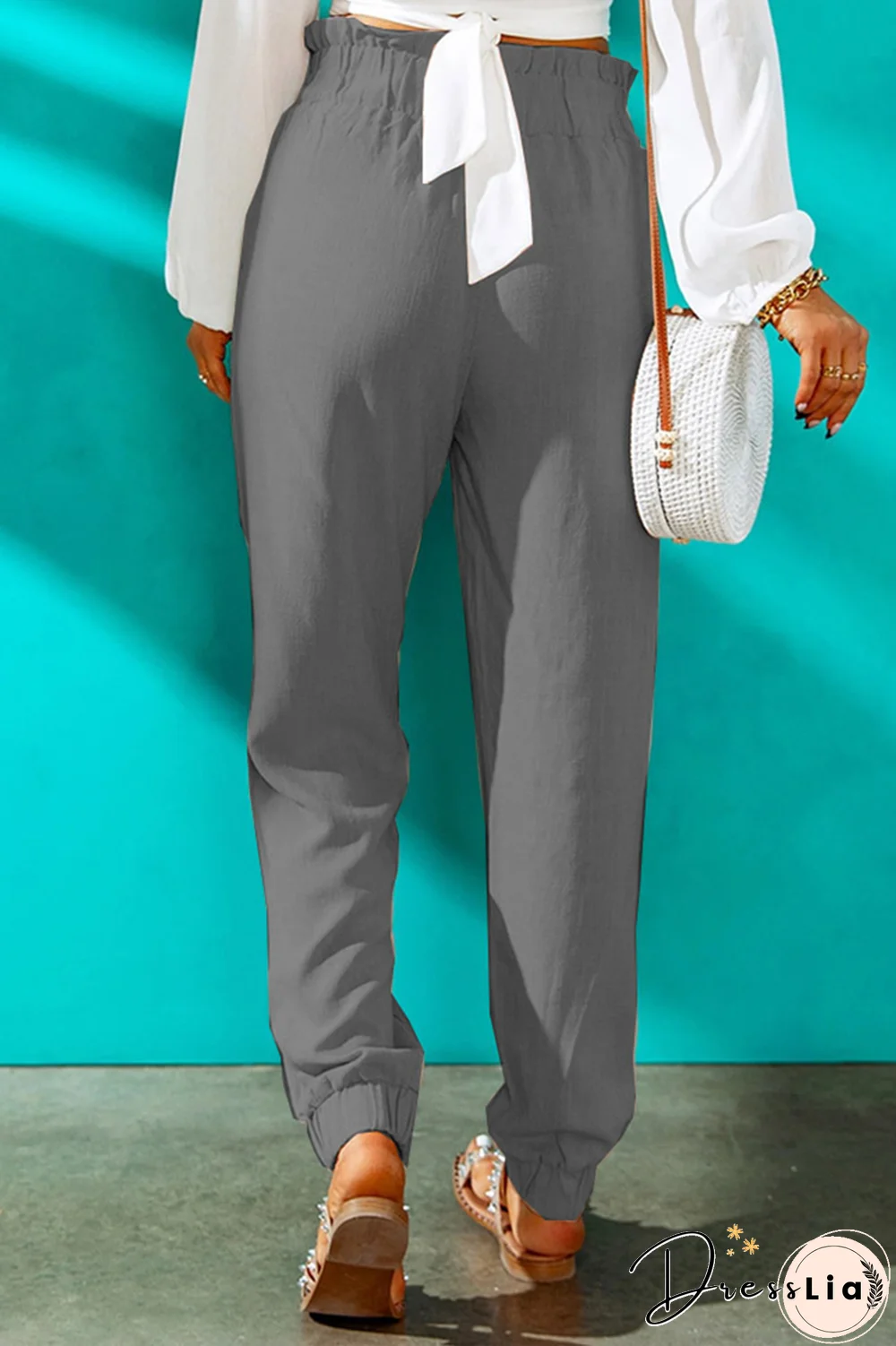 Casual Solid Patchwork Harlan High Waist Harlan Solid Color Bottoms(10 Colors)