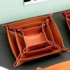 Valet Tray Leather Nightstand Jewelry Storage Tray Desktop Holder Box Leather Snap Tray Sundries Box for Dice Phone Sunglasses