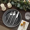 10 Pack | 10" Black / Silver Beaded Rim Plastic Dinner Plates, Disposable Round Party Plates
