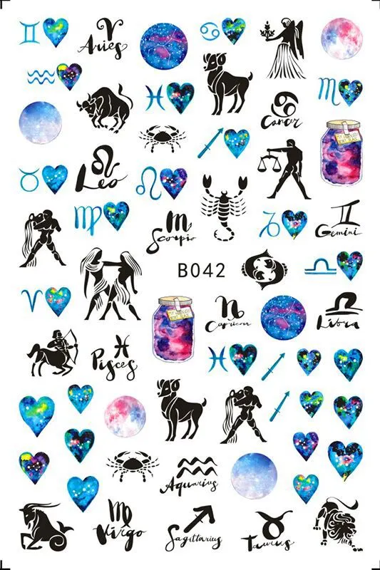 New Arrival 1pc 3D Nail Sticker Constellation Design Multi-Style Retro Back-Adhesive DIY Nail Art Tips Manicure Decoration-Nail Inspo