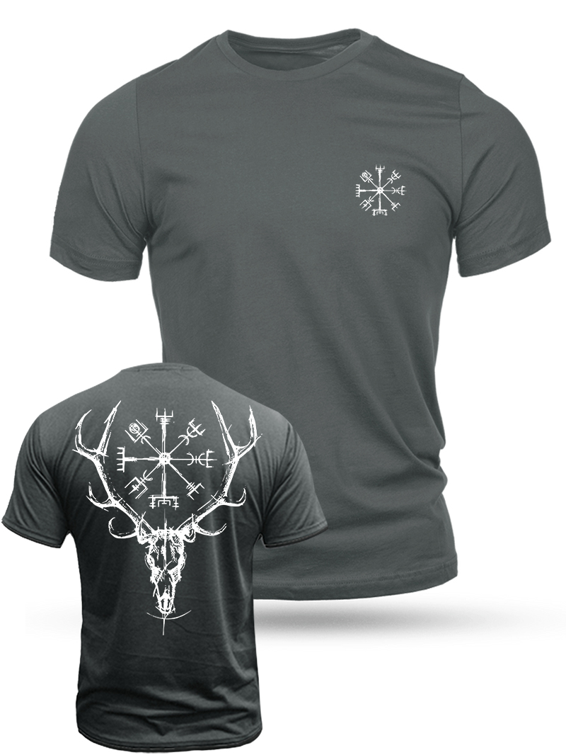Men's Antlers Rune Print Casual Short Sleeve T-shirt
