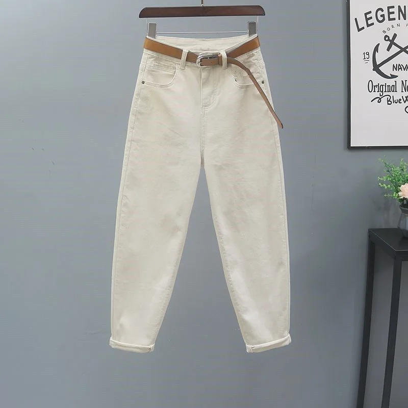 Sonicelife Early Autumn New Harlan Pants Women's Apricot Jeans Women's Spring and Autumn New Versatile Casual High Waist Slim Radish Pants