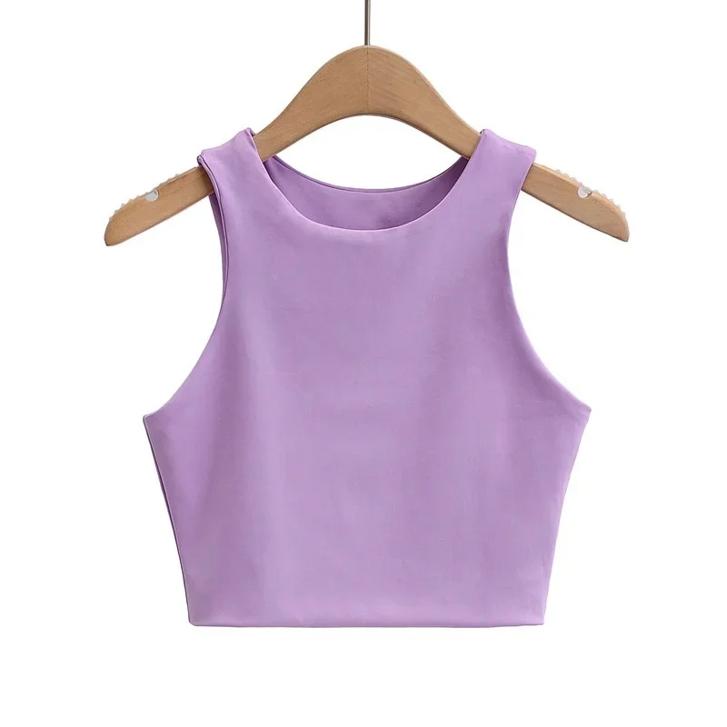Churchf Churchf Yoga Female Training Double Layer Ultra Short Solid Color Vest