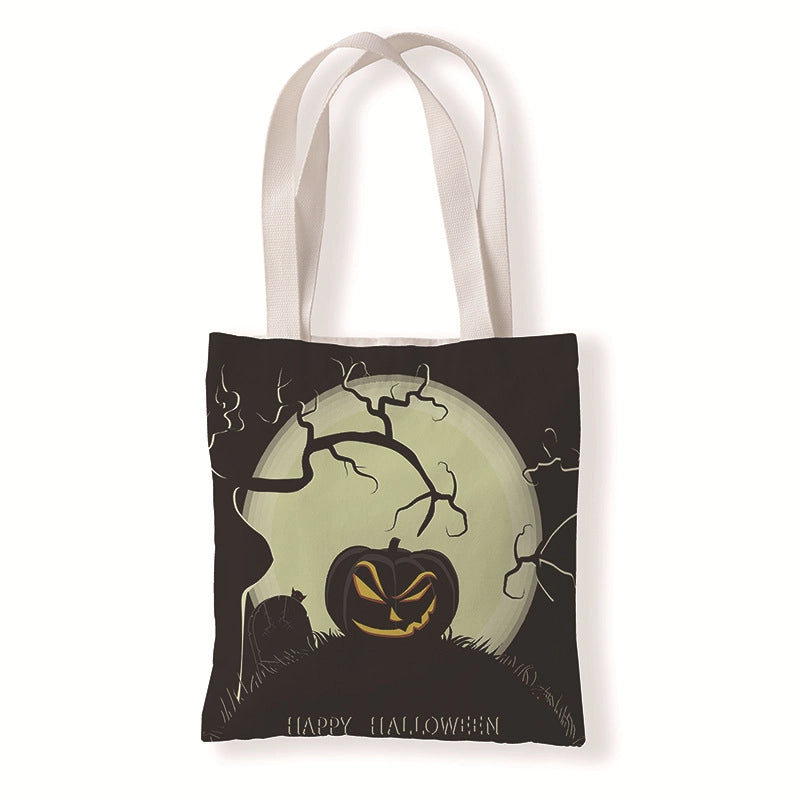 Halloween Women’s Medium Canvas Pumpkin Letter Elegant Streetwear Square Open Canvas Bag