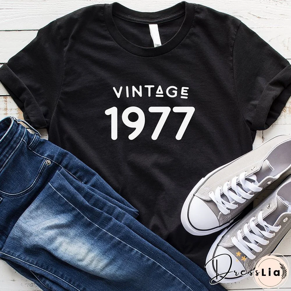 Vintage 1977 T-Shirt Women 45 Years Old 45th Birthday Gift Girls Mom Wife Daughter Party Top Tshirt Cotton Streetwear Tee Shirt