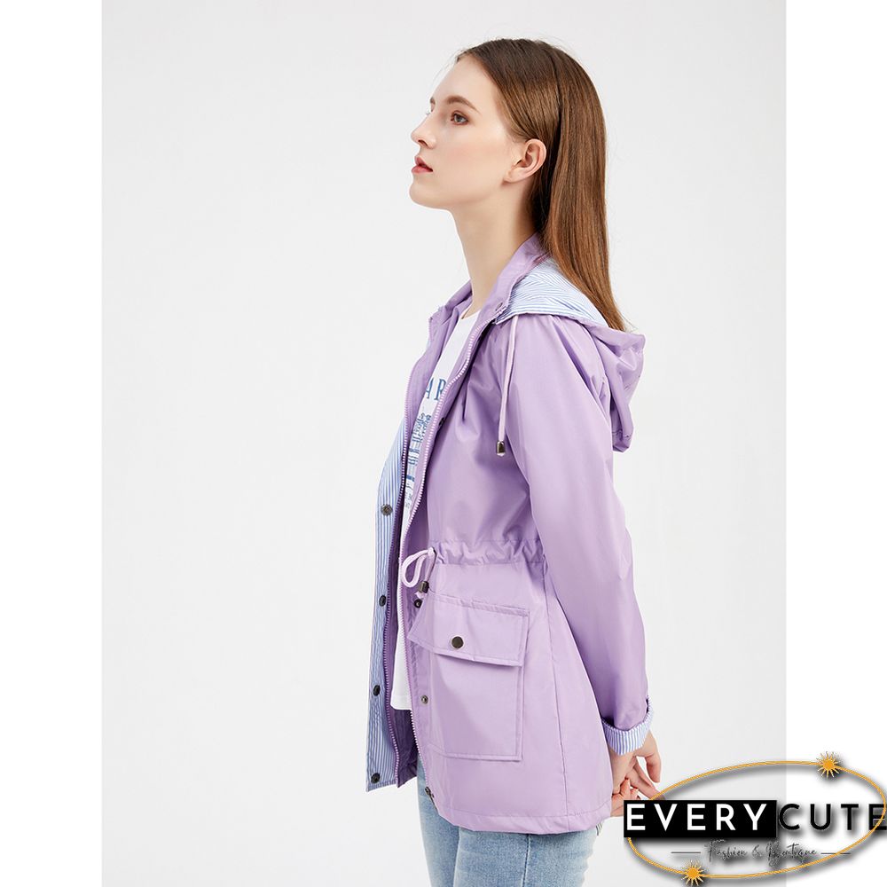 Light Purple Hooded Detachable Windproof Plus Size Windbreaker