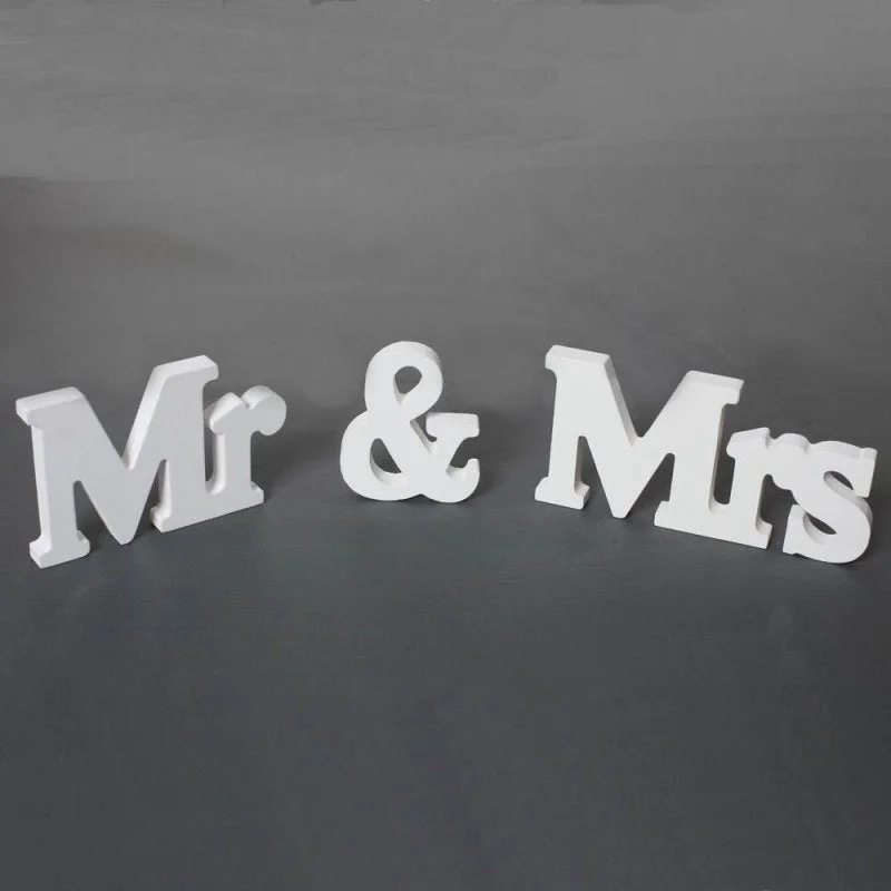 Mr Mrs Wedding Invitations White Letters Wedding Sign Just Married Photo Props Wedding Party Decoration Accessories