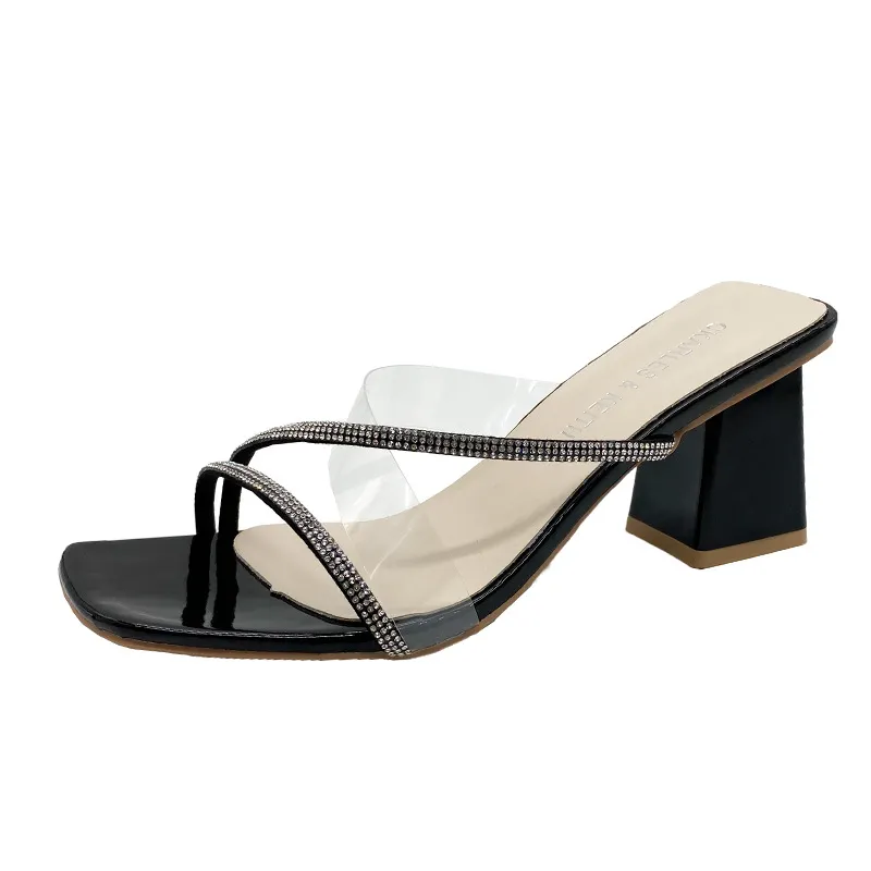 Breakj Breakj New Women's Coarse And Slippers Korean Version Of Simple Fashion Transparent Cool Slippers Outside The Square Half Slippers