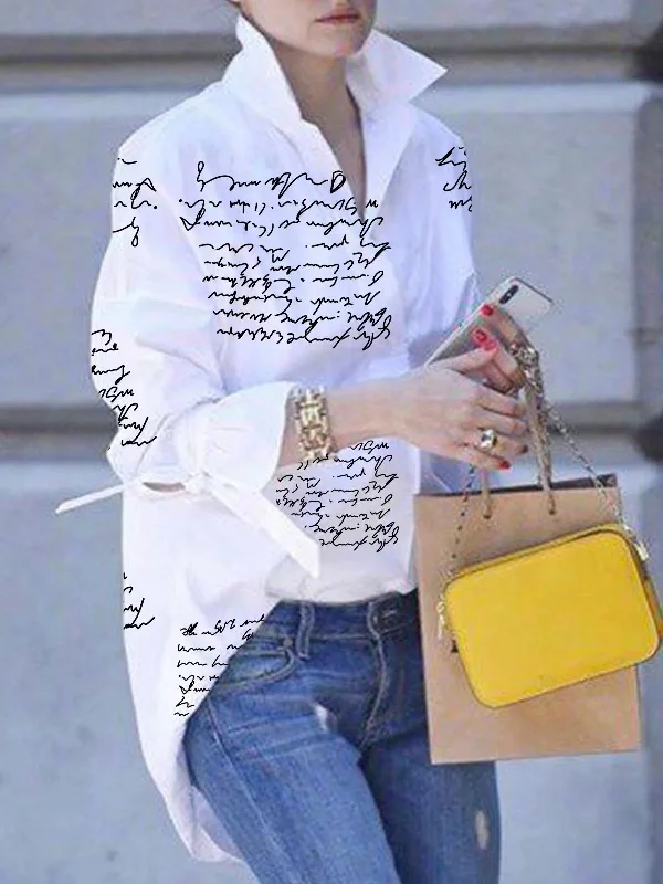Original Loose Letter Printed White Blouse Top