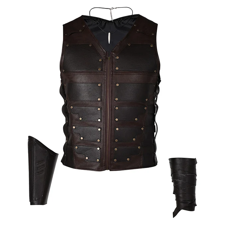 Kraven The Hunter (2024) Kraven Brown Vest Wrist Guards Outfits Cosplay Costume