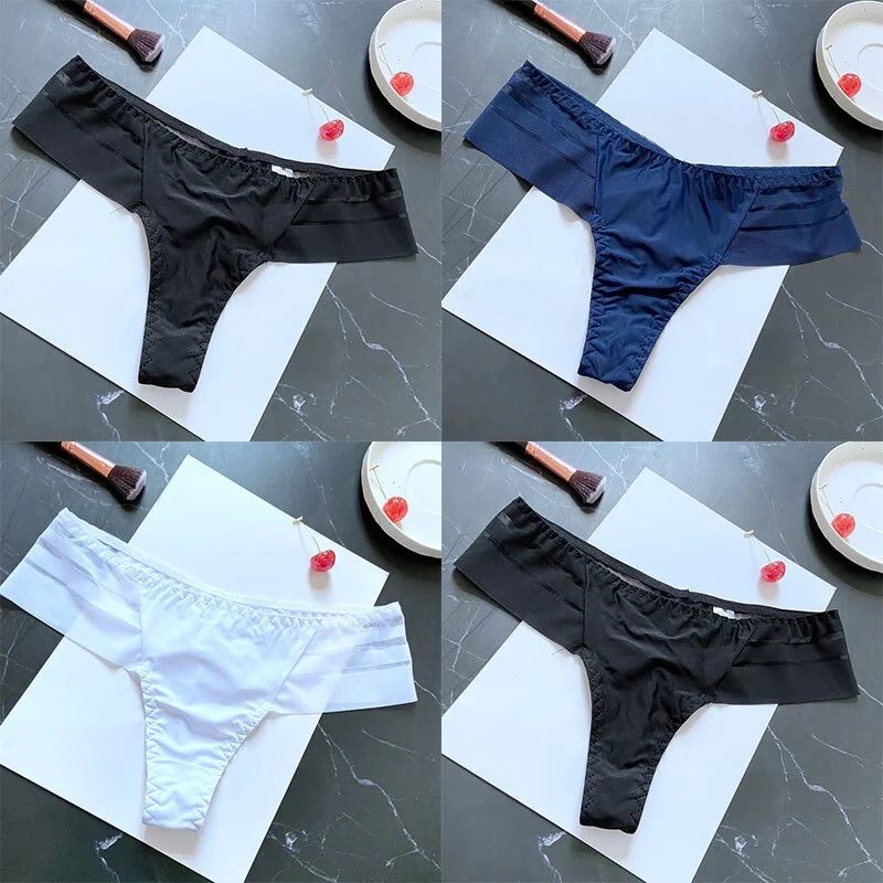 4PCS/Set Women Panties Sexy Seamless Panties Perspective Female Underpants G-string Thong Solid Color Pantys Intimates Lingerie