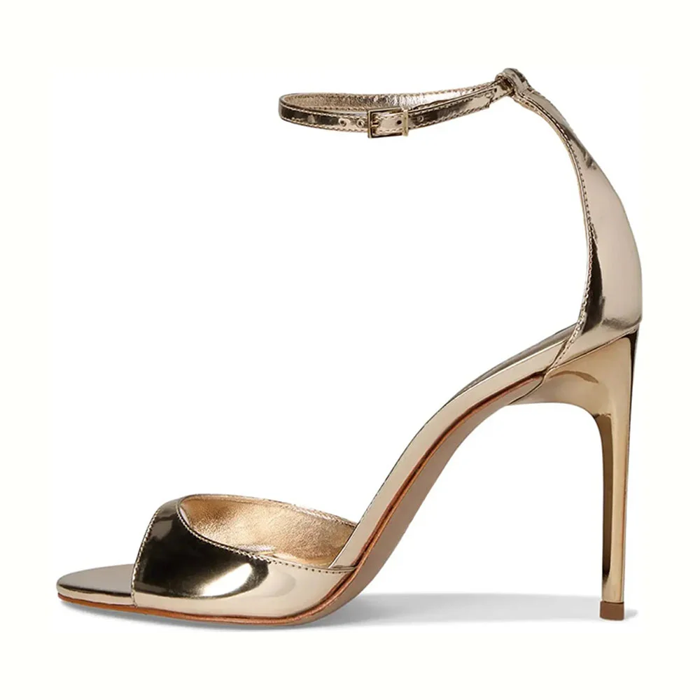 Ankle Strap Buckle Stiletto&nbsp;Heel Metallic Gold Sandals for Women