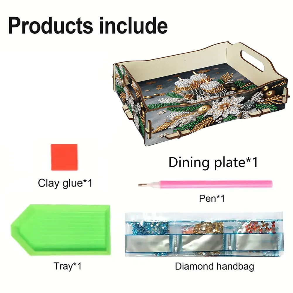 5D DIY Candle Diamond Painting Wooden Serving Tray with Handle for Coffee Table