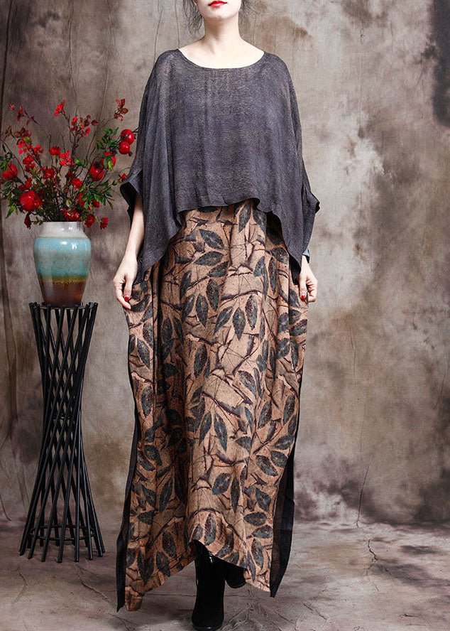 Plus Size Yellow Print Patchwork Fall Long Dresses
