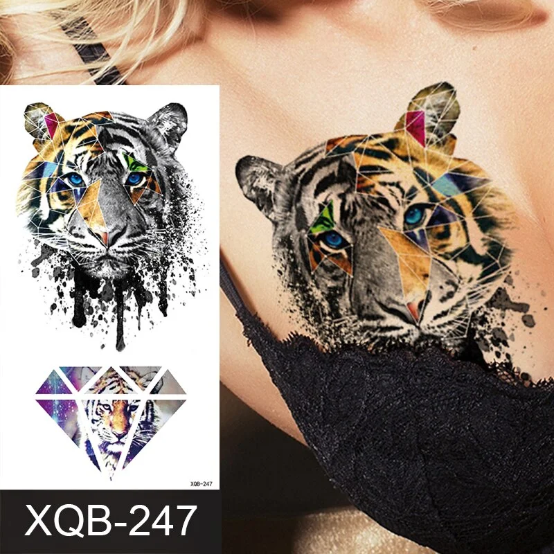 Waterproof Temporary Tattoo Sticker Lion King Crown Cross Tiger Pattern Fake Tatto Flash Tatoo Black Body Art for Kids Women Men