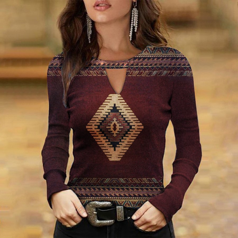 Ladies Retro Western Ethnic Print Top