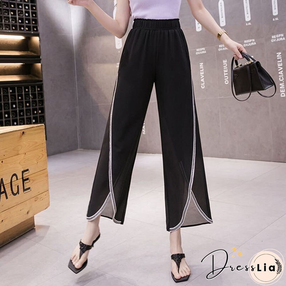 Fashion Chiffon Office Lady Split Wide Leg Pants Summer Women Loose Solid Casual Korean High Waist Elastic Y2k Pants New