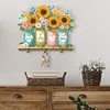 Diamond Painting Wooden Flower Bird Hook Rail with 3 Hooks for Home Decor