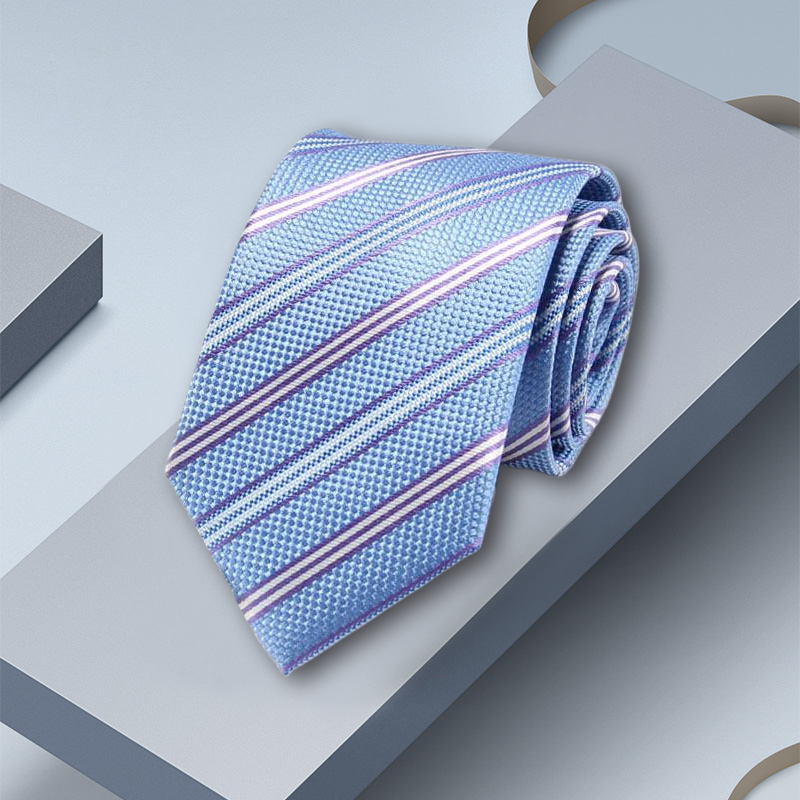Cravate en soie rayée bleue 7.5 cm- SOIE PLUS