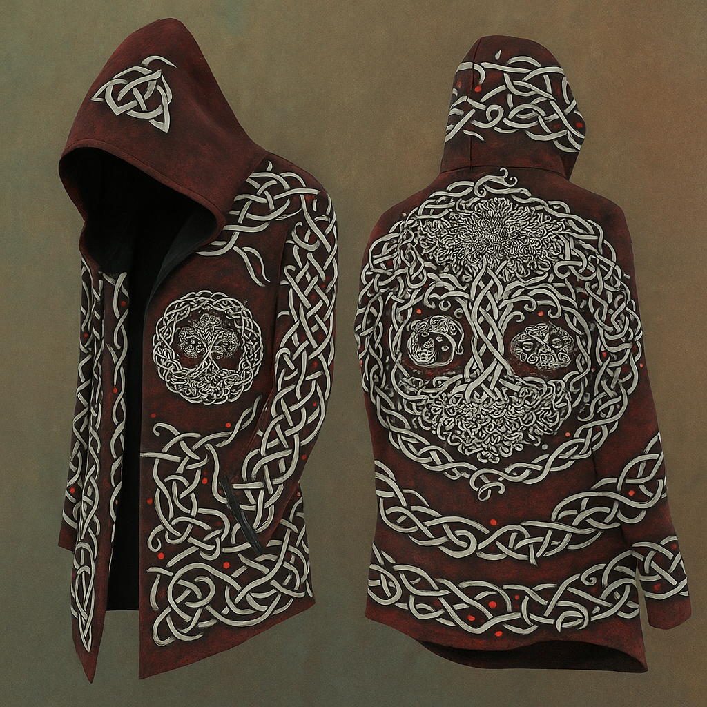 Men's Viking Knot Runes Tree Of Life Vintage Nordic Totem Hooded Jacket / Rvogue / Rvogue