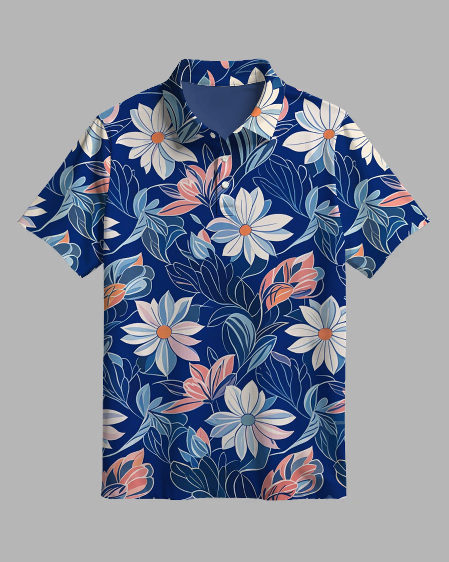 Men's Floral Print Casual Short-Sleeved Polo
