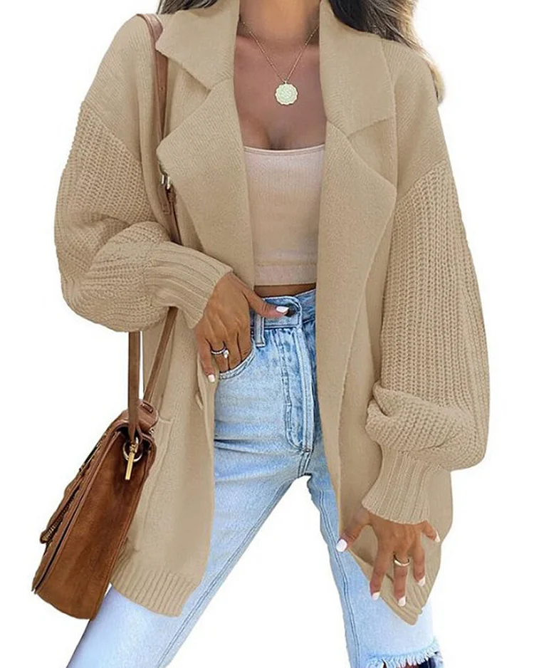 Lapel solid color sweater