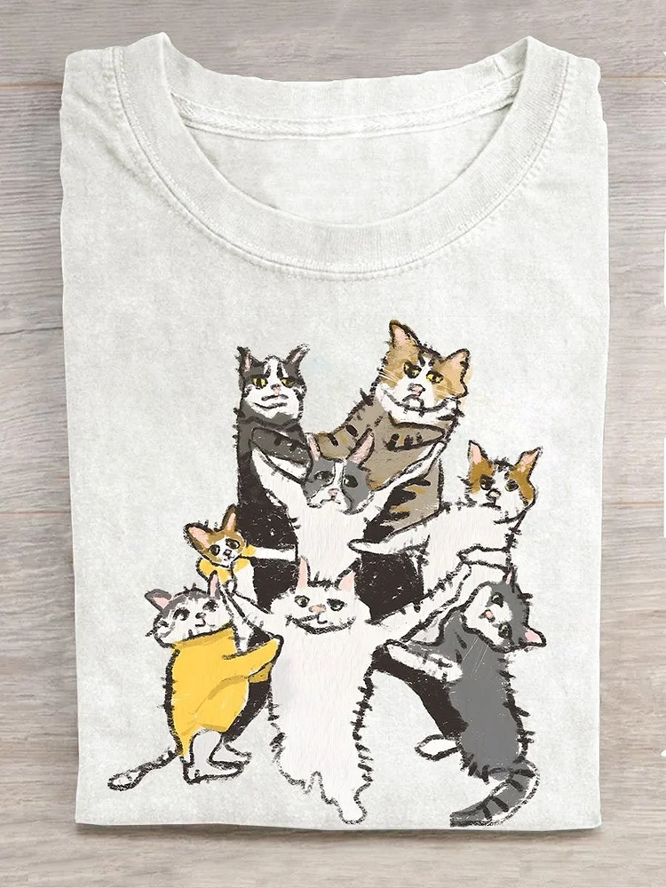 Funny Cat Art Print Short Sleeve Casual T-shirt