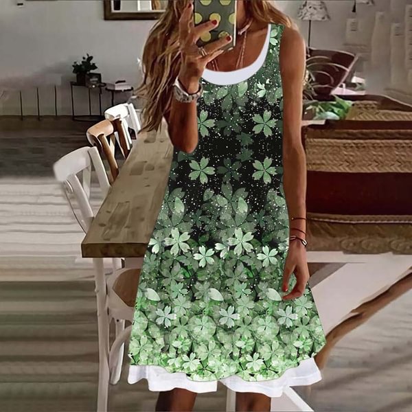Women's Dress for Summer New Fashion Fake Two Pieces Printed Round Neck Sleeveless Casual Soft and Comfortable Plus Size Loose Dress S-5XL - Shop Trendy Women's Clothing | LoverChic