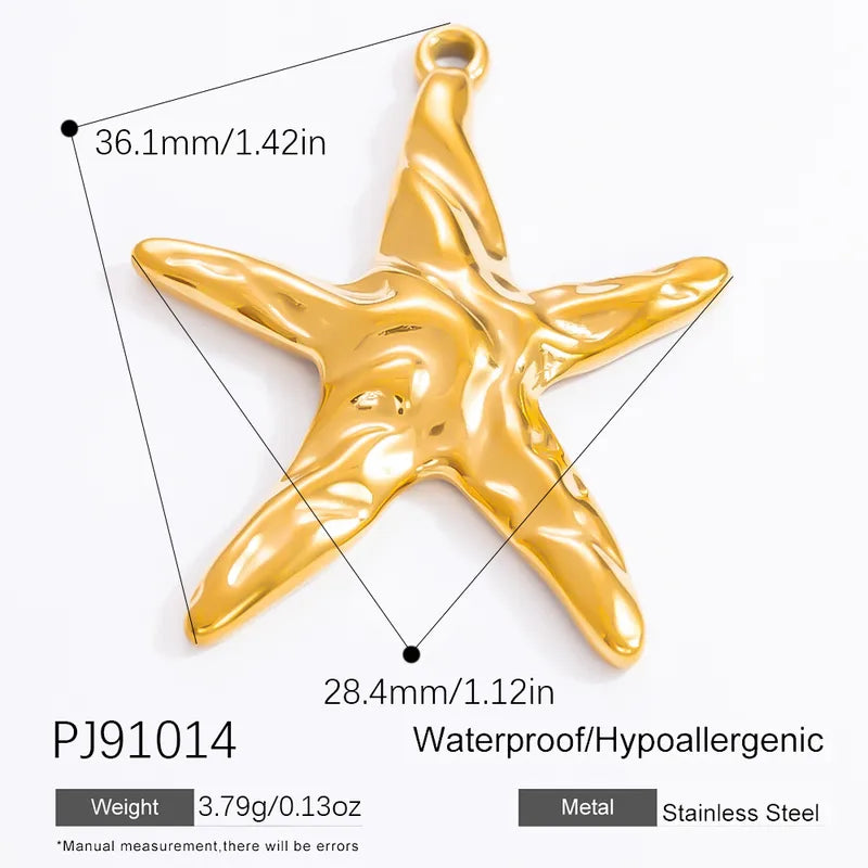 1 Piece 28.4*36.1mm 304 Stainless Steel Zircon 18K Gold Plated Starfish Crab Shell Polished Pendant Jewelry Accessories